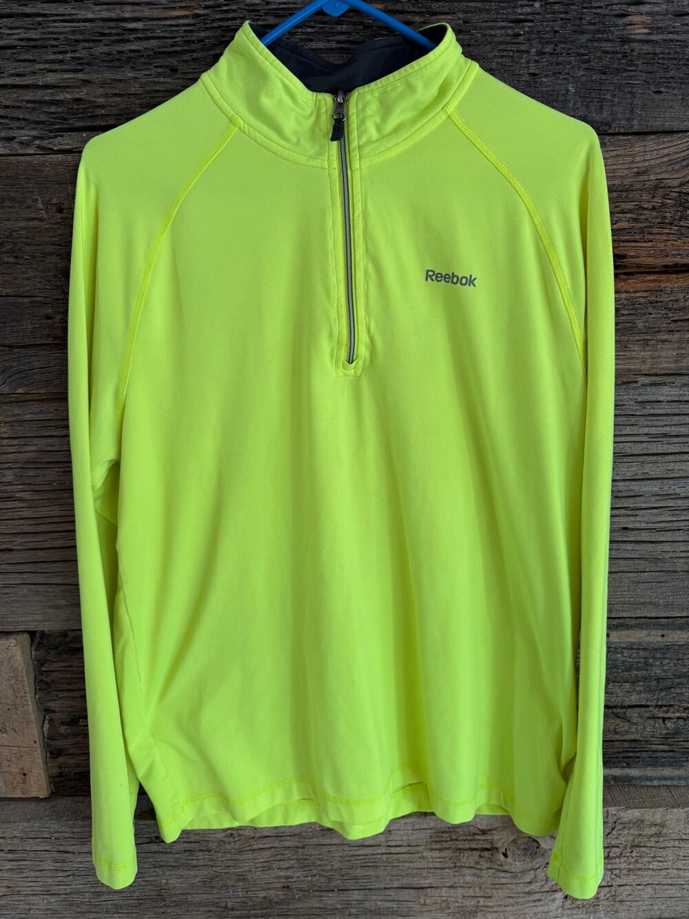 Reebok Men's Neon Yellow 1/4 zip Running Pullover Long Sleeve Athletic Shirt L